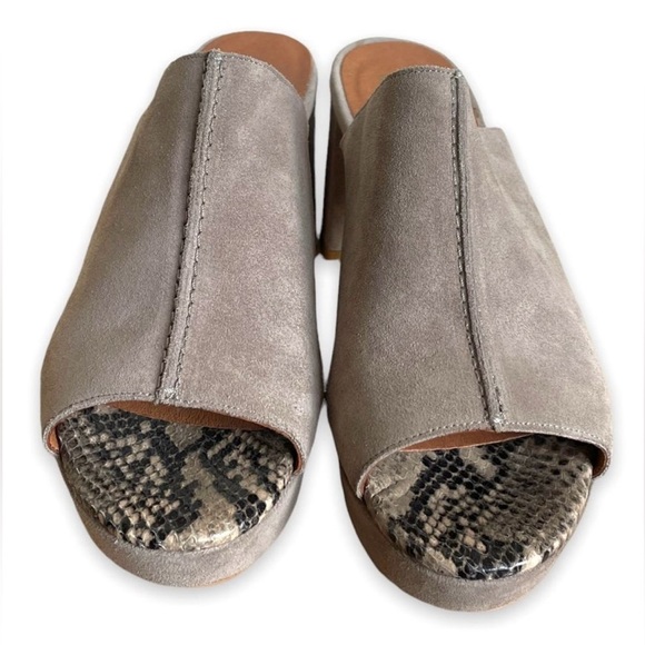 Free People Taupe Suede Mules with Snakeskin Accent - Picture 1 of 4